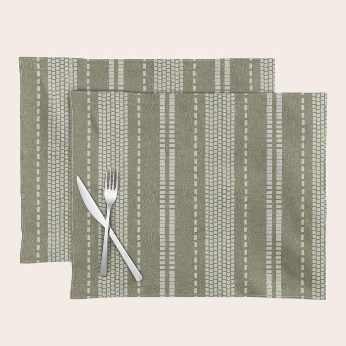 vertical dashed stitch - dark sage Placemat Gallery Image 1