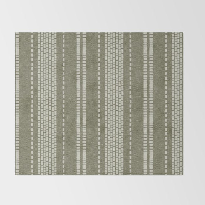 vertical dashed stitch - dark sage Throw Blanket Gallery Image 2