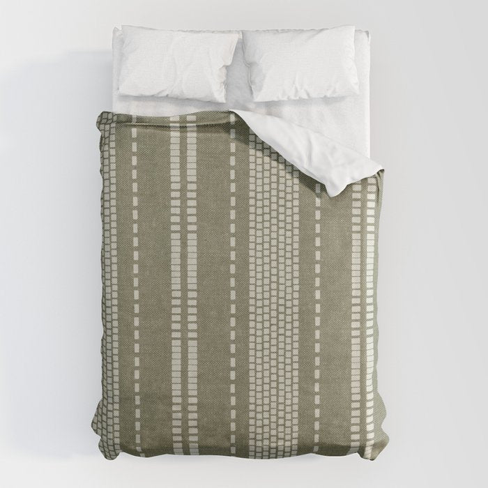 vertical dashed stitch - dark sage Duvet Cover Gallery Image 6