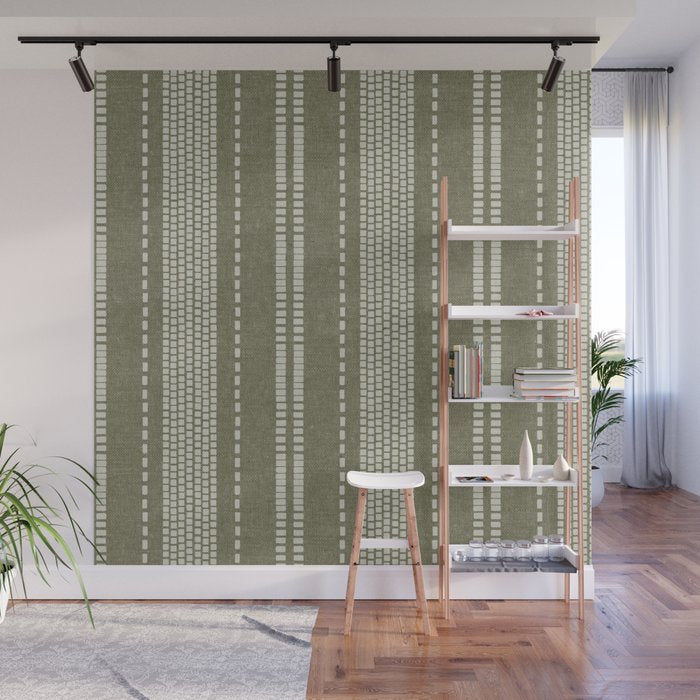 vertical dashed stitch - dark sage Wall Mural Gallery Image 1