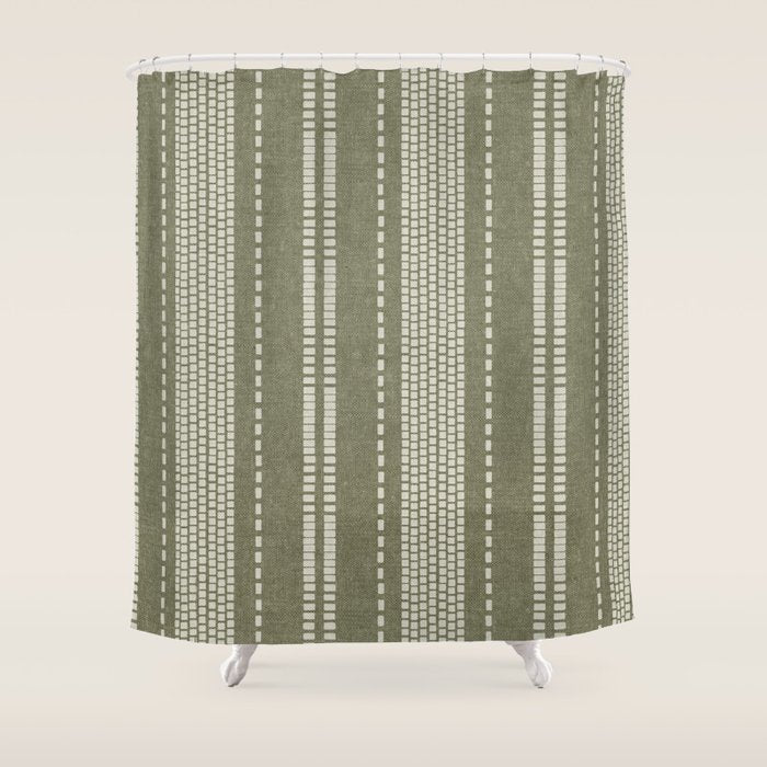 vertical dashed stitch - dark sage Shower Curtain Gallery Image 1