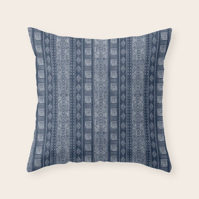 Mudcloth Inspired Navy Blue Small Scale Pattern Throw Pillow Gallery Image 1