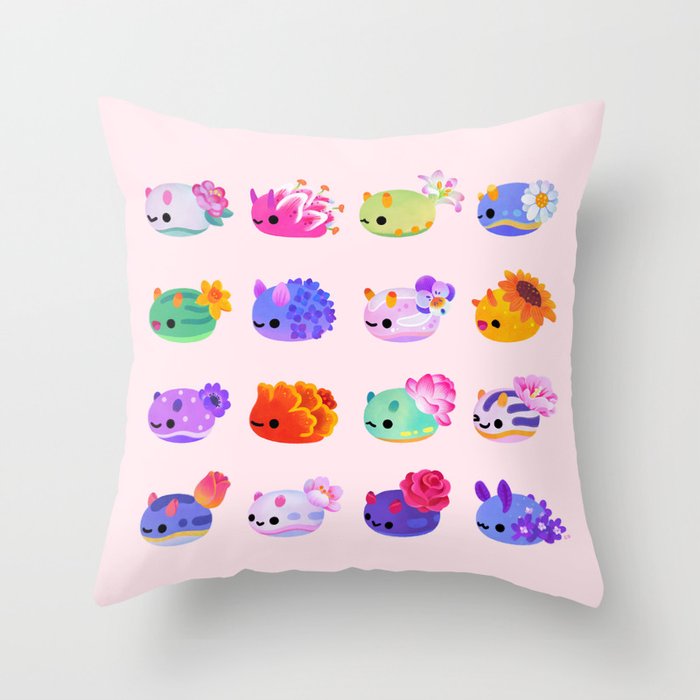 Flower sea slug - pastel Throw Pillow Gallery Image 6