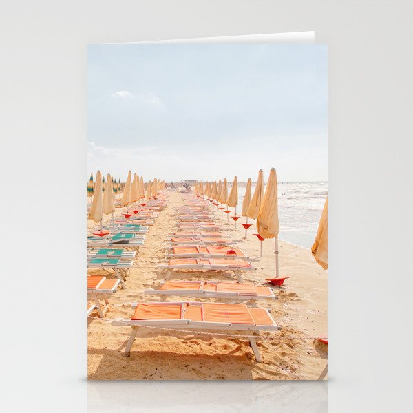 Puglia Loungers | Italy Travel Photography | Pastel Minimalist Beach Photo Stationery Card Gallery Image 1