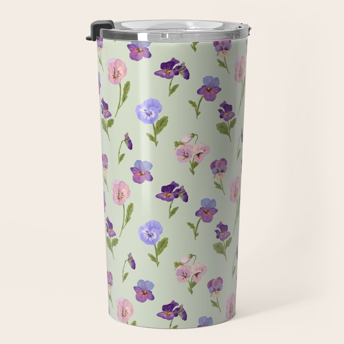 Pansy Flower Pattern Travel Mug Gallery Image 3