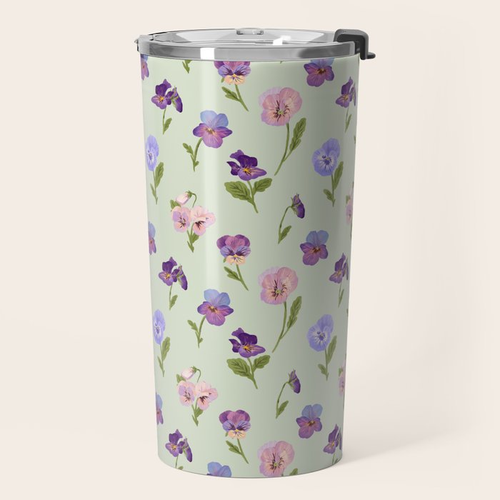 Pansy Flower Pattern Travel Mug Gallery Image 2