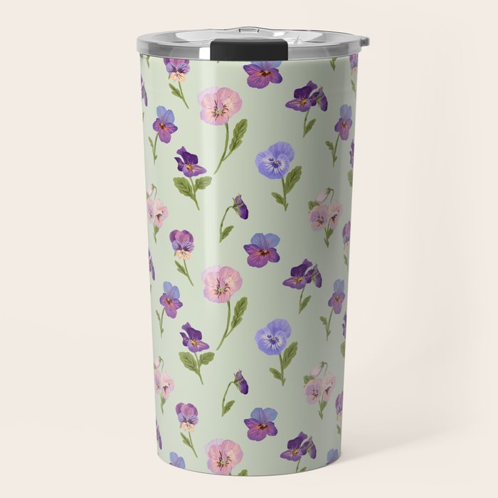 Pansy Flower Pattern Travel Mug Gallery Image 1