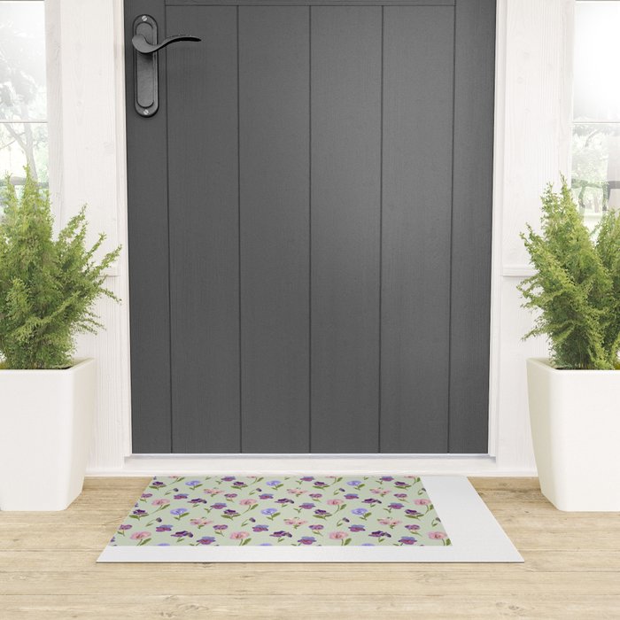 Pansy Flower Pattern Welcome Mat Gallery Image 3