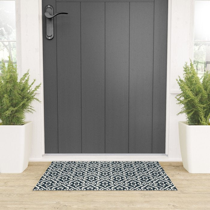 Modern Ikat . Navy Welcome Mat Gallery Image 3