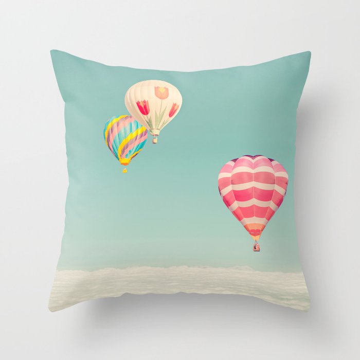 Up Above - Hot Air Balloons Over Clouds Throw Pillow Gallery Image 1