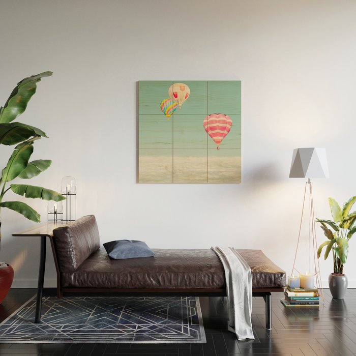 Up Above - Hot Air Balloons Over Clouds Wood Wall Art Gallery Image 2