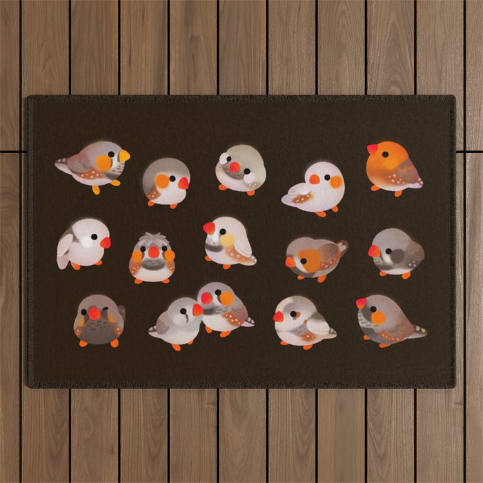 Zebra finch - dark Outdoor Rug Gallery Image 1