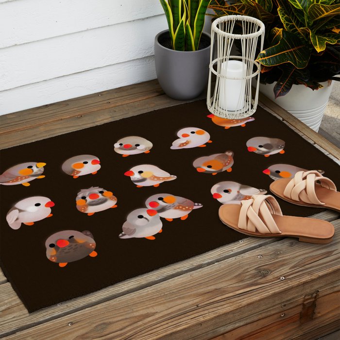Zebra finch - dark Outdoor Rug Gallery Image 2