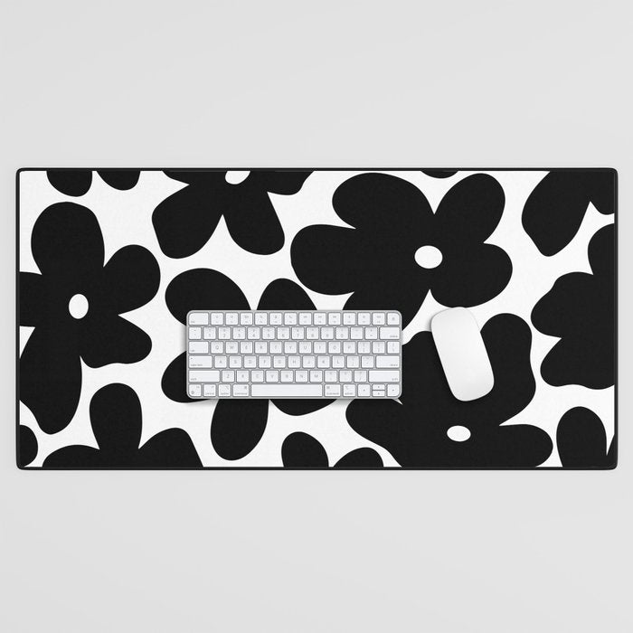 Black & White Flower - 70's Daisies Desk Mat Gallery Image 1