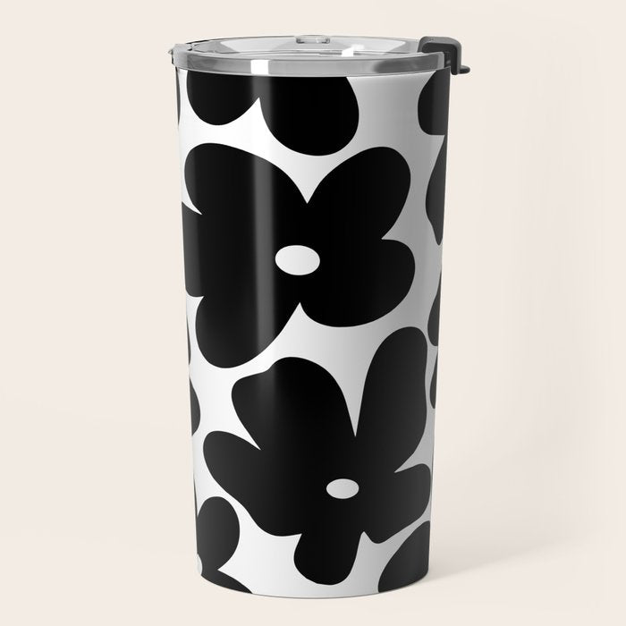 Black & White Flower - 70's Daisies Travel Mug Gallery Image 2