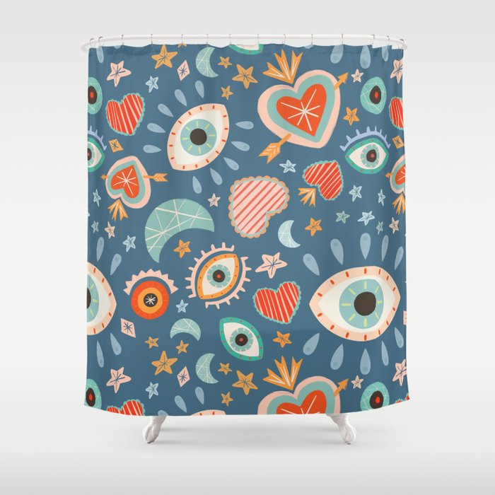 Written in the Stars | Milagros Hearts & Stars Shower Curtain Gallery Image 1