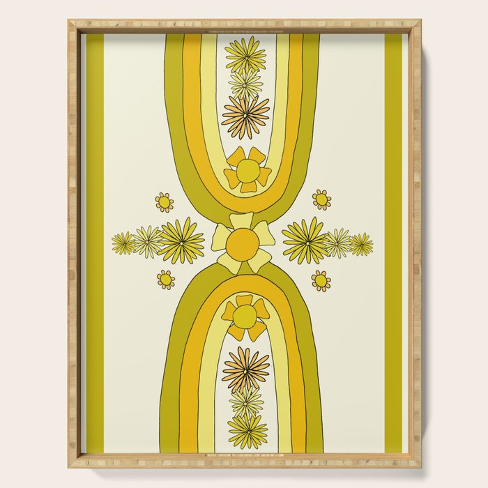 positive rainbow flowers // retro art by surfy birdy Serving Tray Gallery Image 1