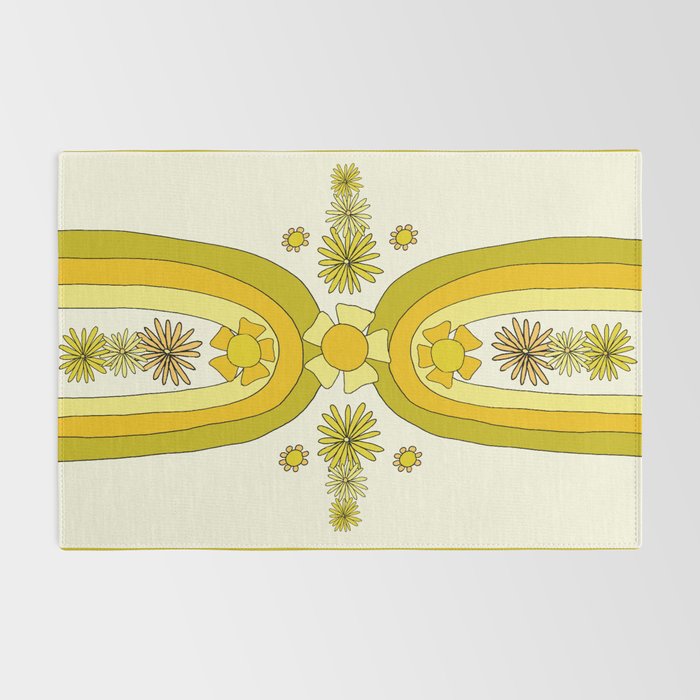 positive rainbow flowers // retro art by surfy birdy Rug Gallery Image 2