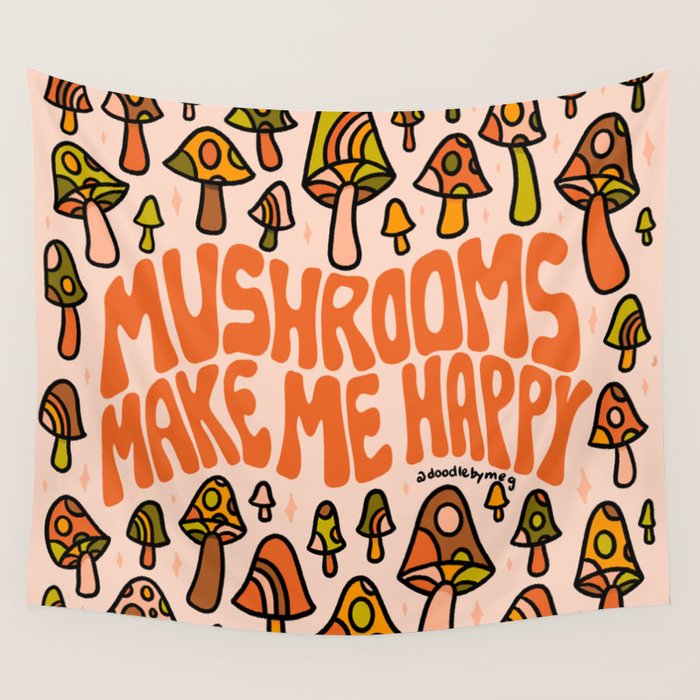 Mushrooms Make Me Happy Wall Tapestry Gallery Image 4