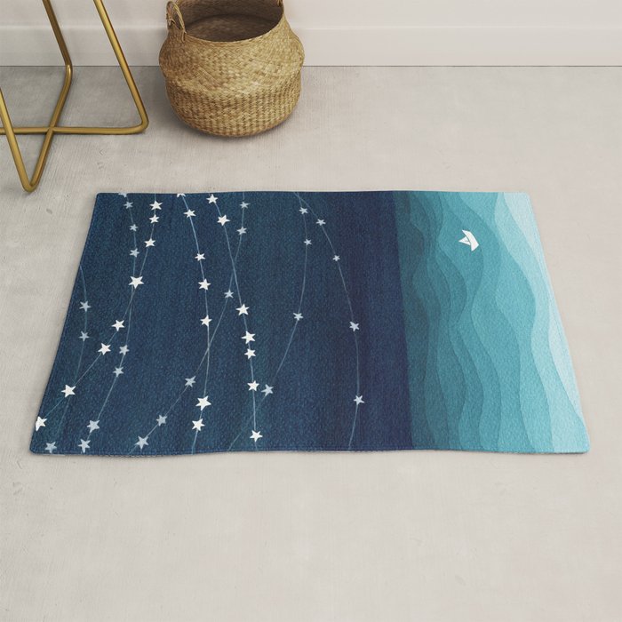 Garlands of stars, watercolor teal ocean Rug Gallery Image 1