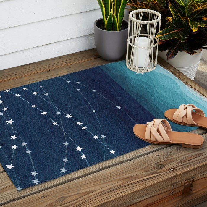Garlands of stars, watercolor teal ocean Outdoor Rug Gallery Image 2