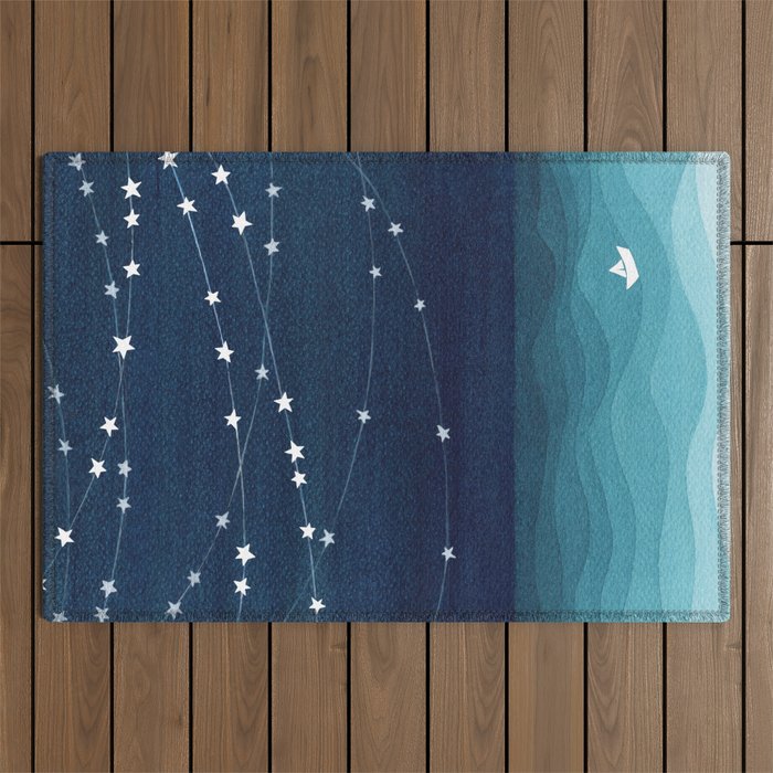 Garlands of stars, watercolor teal ocean Outdoor Rug Gallery Image 1
