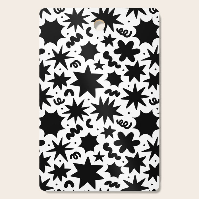 Black and white fun star doodle pattern Cutting Board Gallery Image 1