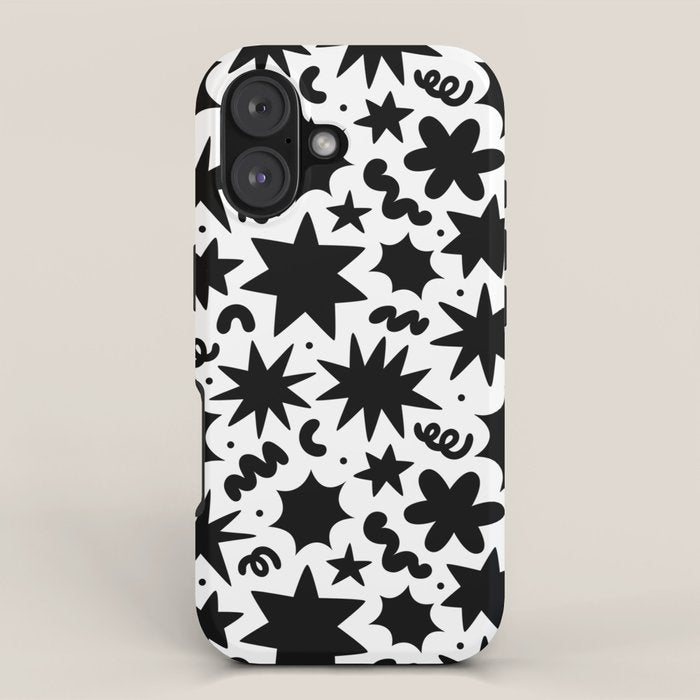 Black and white fun star doodle pattern iPhone Case Gallery Image 1
