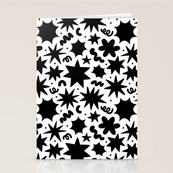 Black and white fun star doodle pattern Stationery Card Gallery Image 1
