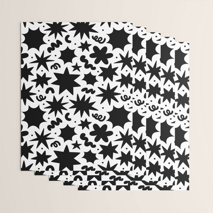 Black and white fun star doodle pattern Wrapping Paper Gallery Image 3