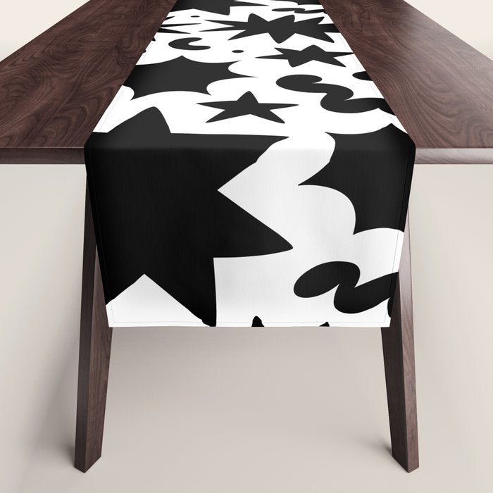 Black and white fun star doodle pattern Table Runner Gallery Image 1