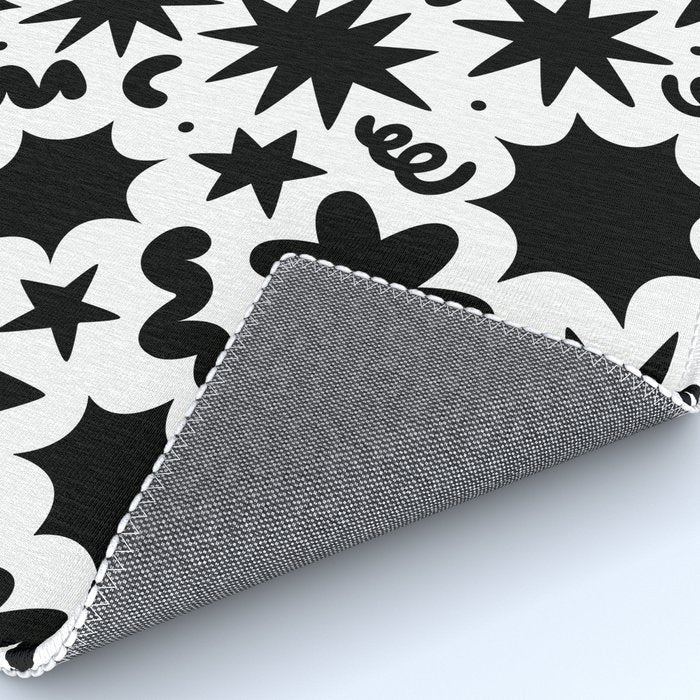 Black and white fun star doodle pattern Rug Gallery Image 4