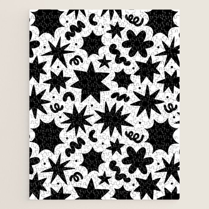 Black and white fun star doodle pattern Jigsaw Puzzle Gallery Image 1
