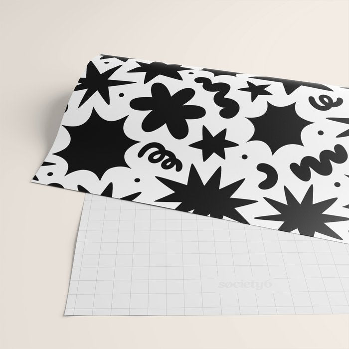 Black and white fun star doodle pattern Wrapping Paper Gallery Image 2
