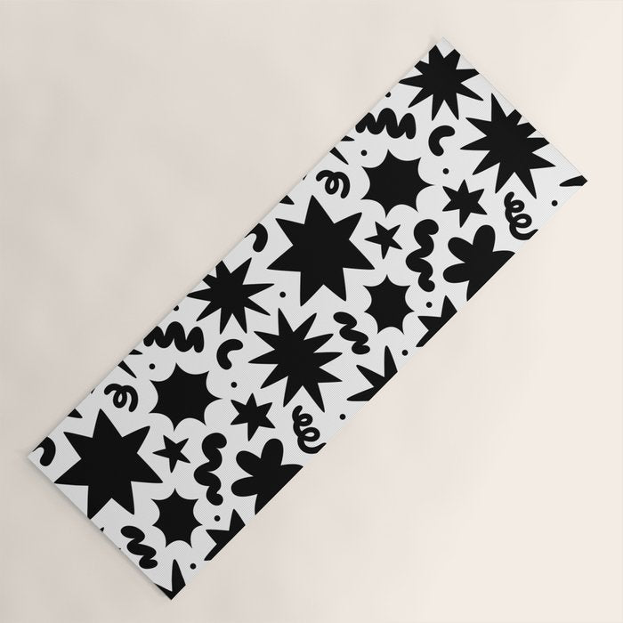 Black and white fun star doodle pattern Yoga Mat Gallery Image 1