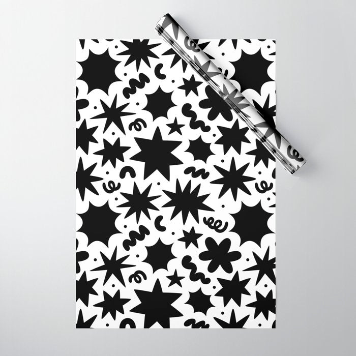 Black and white fun star doodle pattern Wrapping Paper Gallery Image 1