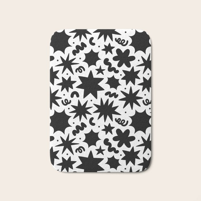 Black and white fun star doodle pattern Bath Mat Gallery Image 1
