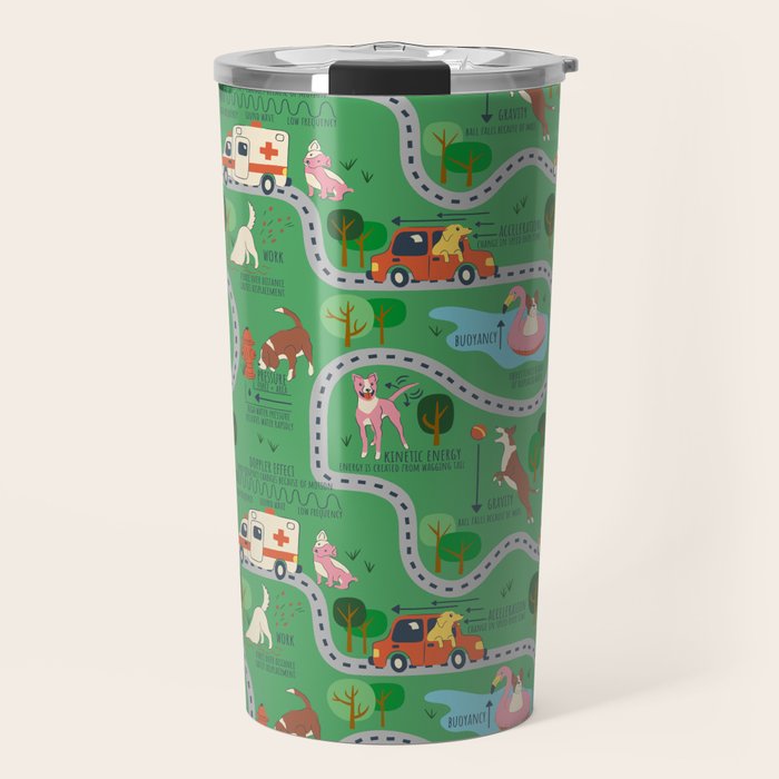 Fursics Cute Dog Park Physics Learning Pattern by Carrie Cantwell Educational STEM Playmat Design Travel Mug Gallery Image 1