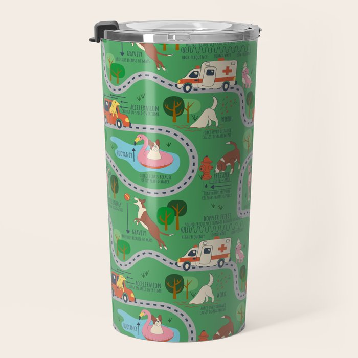 Fursics Cute Dog Park Physics Learning Pattern by Carrie Cantwell Educational STEM Playmat Design Travel Mug Gallery Image 3