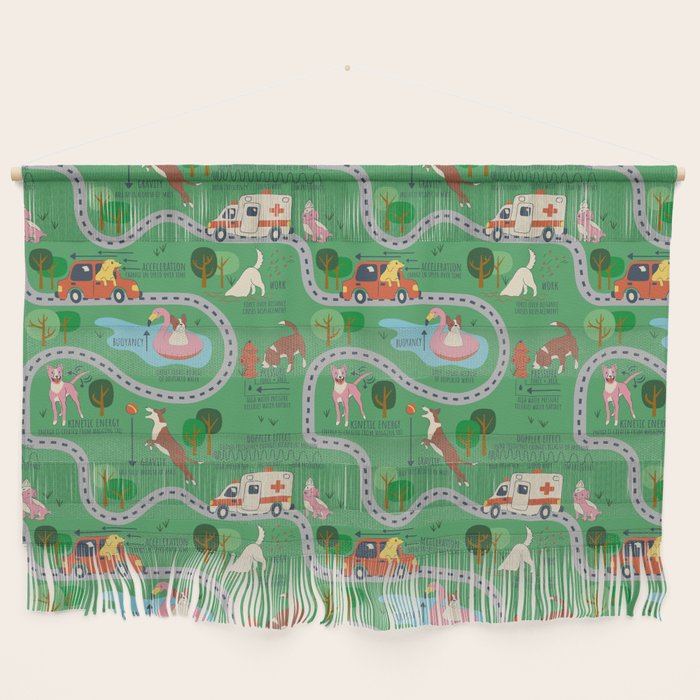 Fursics Cute Dog Park Physics Learning Pattern by Carrie Cantwell Educational STEM Playmat Design Wall Hanging Gallery Image 1