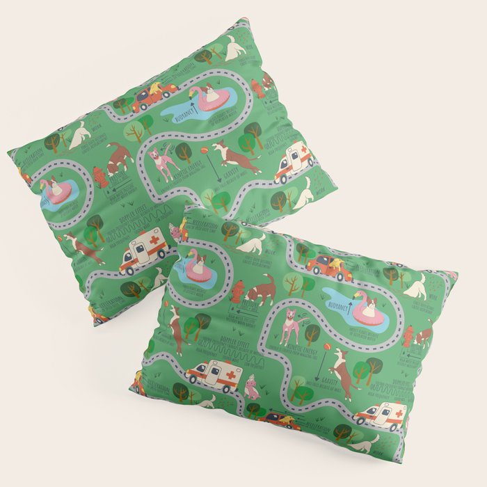 Fursics Cute Dog Park Physics Learning Pattern by Carrie Cantwell Educational STEM Playmat Design Pillow Sham Gallery Image 3