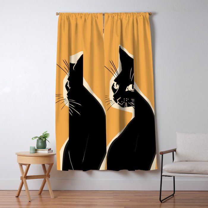 Minimalist Black Cat 3 Window Curtain Gallery Image 5