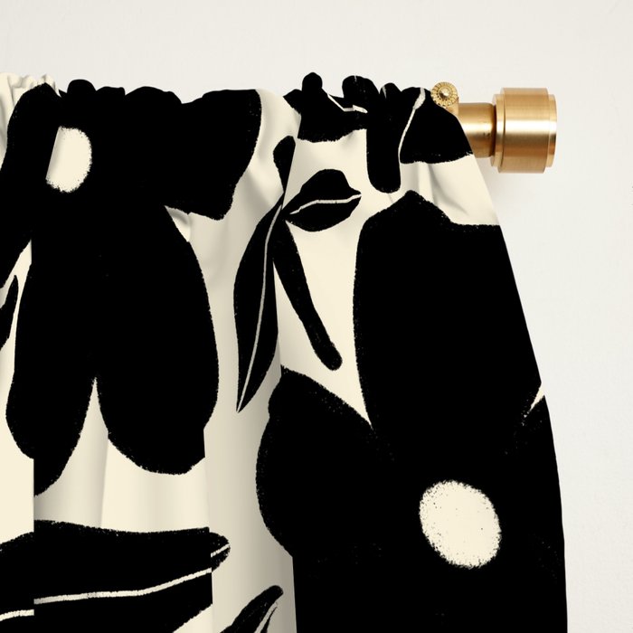 Black and White Retro Groovy Flowers  Window Curtain Gallery Image 2