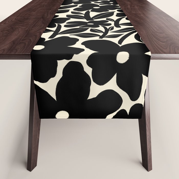 Black and White Retro Groovy Flowers  Table Runner Gallery Image 1