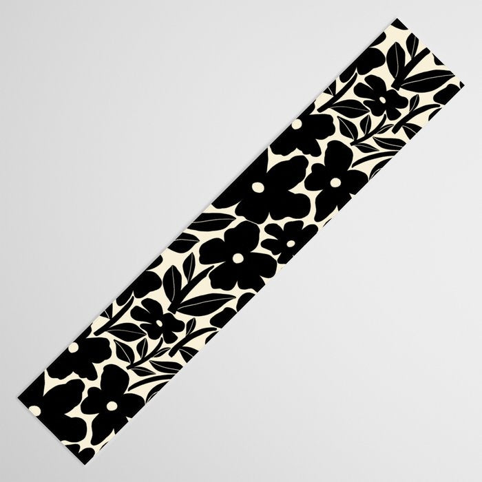 Black and White Retro Groovy Flowers  Table Runner Gallery Image 3