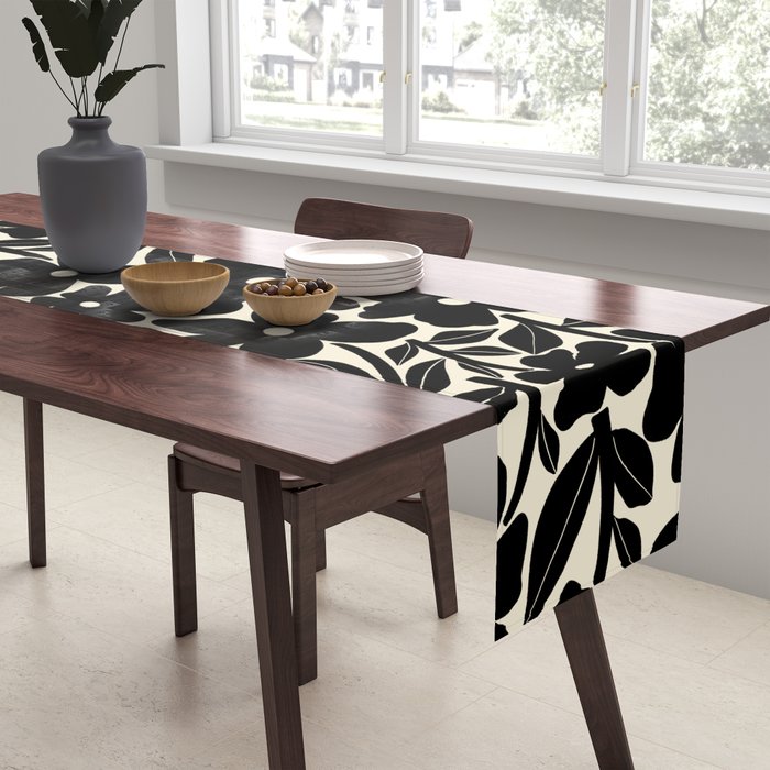 Black and White Retro Groovy Flowers  Table Runner Gallery Image 2