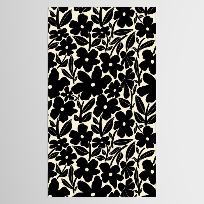 Black and White Retro Groovy Flowers  Tablecloth Gallery Image 2