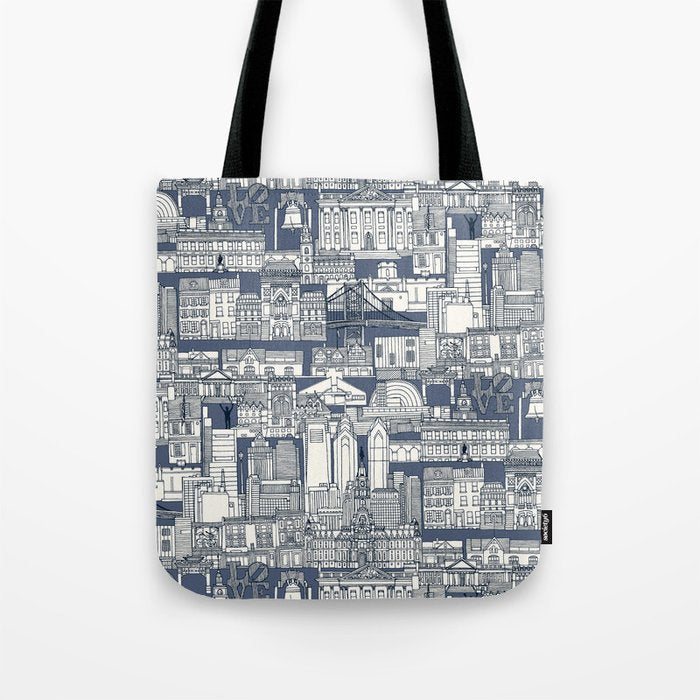 Philadelphia toile blue indigo Tote Bag Gallery Image 1