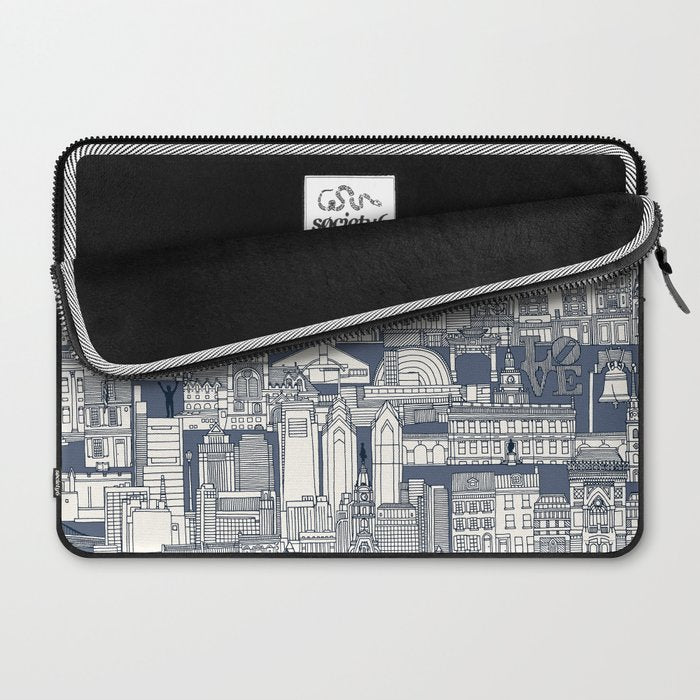 Philadelphia toile blue indigo Laptop Sleeve Gallery Image 2