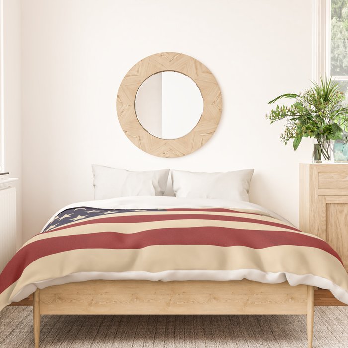American Flag Vintage Americana Red Navy Blue Beige Duvet Cover Gallery Image 3